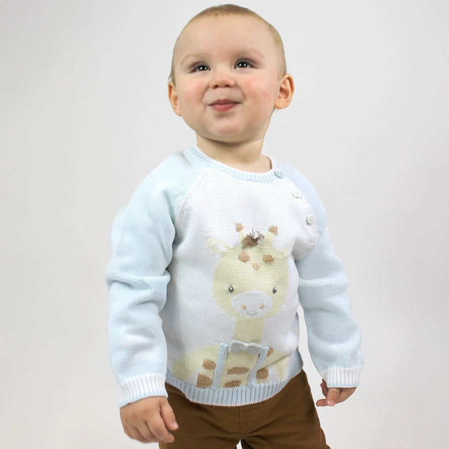 Zubels Boys Girls Infants Toddlers Kids Giraffe Sweater Jungle Animals 100% Cotton The Plaid Giraffe Children's Boutique