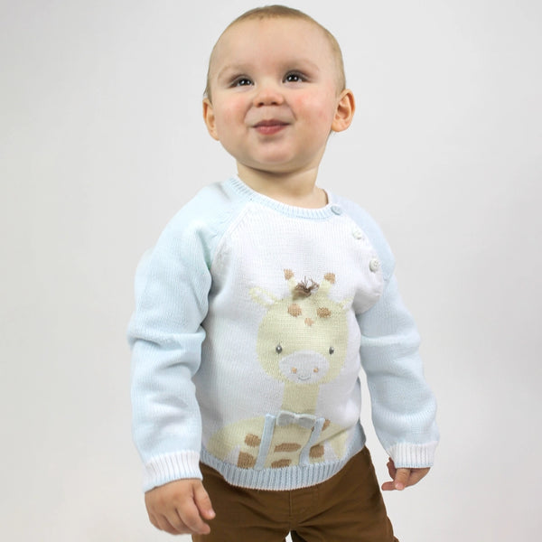 Zubels Boys Girls Infants Toddlers Kids Giraffe Sweater Jungle Animals 100% Cotton The Plaid Giraffe Children's Boutique