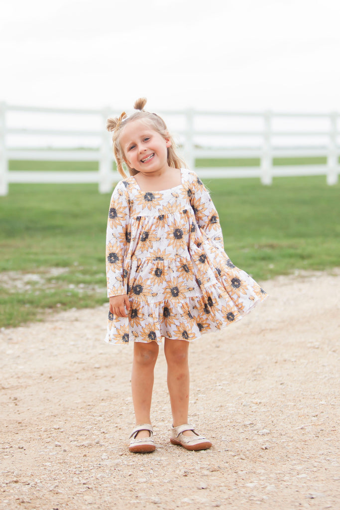 Be Girl Clothing Girls Infants Toddlers Kids Juniors Twirl Dress Sunflowers Flowers The Plaid Giraffe Childrens Boutique