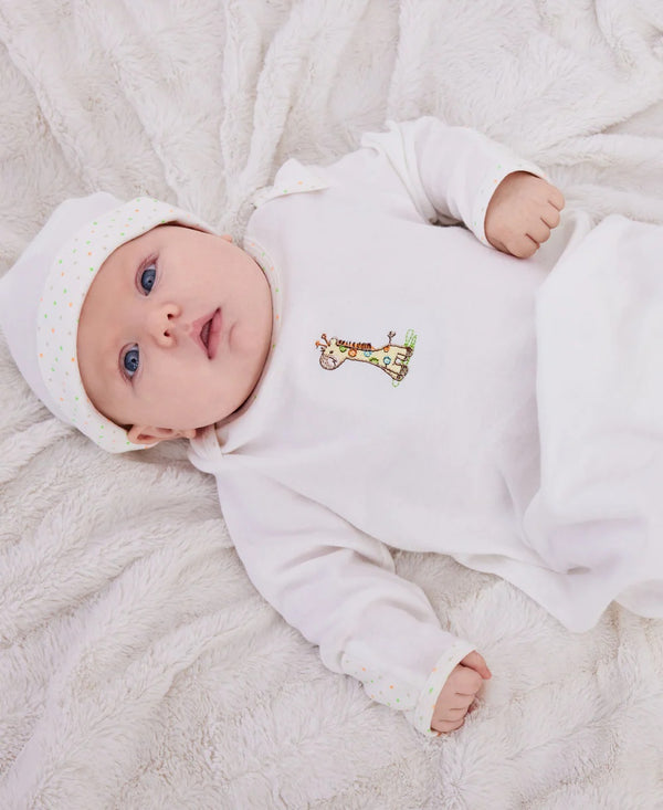 Little Me Boys Girls Gown Elastic Bottom Hat Sleepwear Nightwear Giraffe Jungle Animals 100% Cotton The Plaid Giraffe Children's Boutique