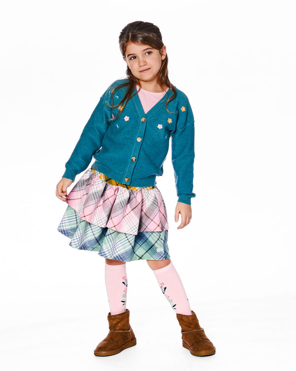 Deux Par Deux Girls Boys Toddlers Kids Juniors Sweater Cardigan Embroidered Flowers V Neck The Plaid Giraffe Children's Boutique