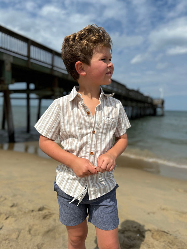 Boys S/S Newport Brown Striped Shirt