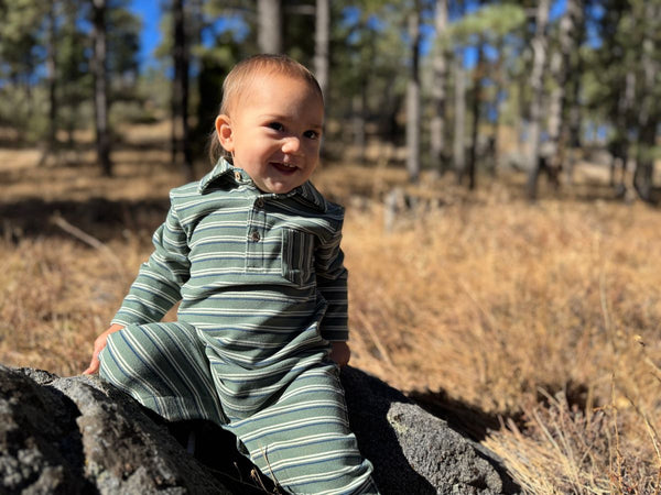 Boys Kingston Romper Green Stripe
