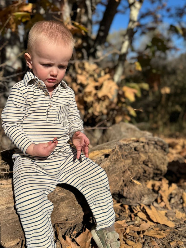 Boys Kingston Romper Beige/Navy Stripes