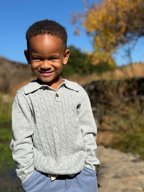 Me & Henry Boys Infants Toddlers Kids Juniors Polo Style Sweater Christmas Holiday Special Occasion Celebrations Cable Knit 100% Cotton The Plaid Giraffe Children's Boutique 
