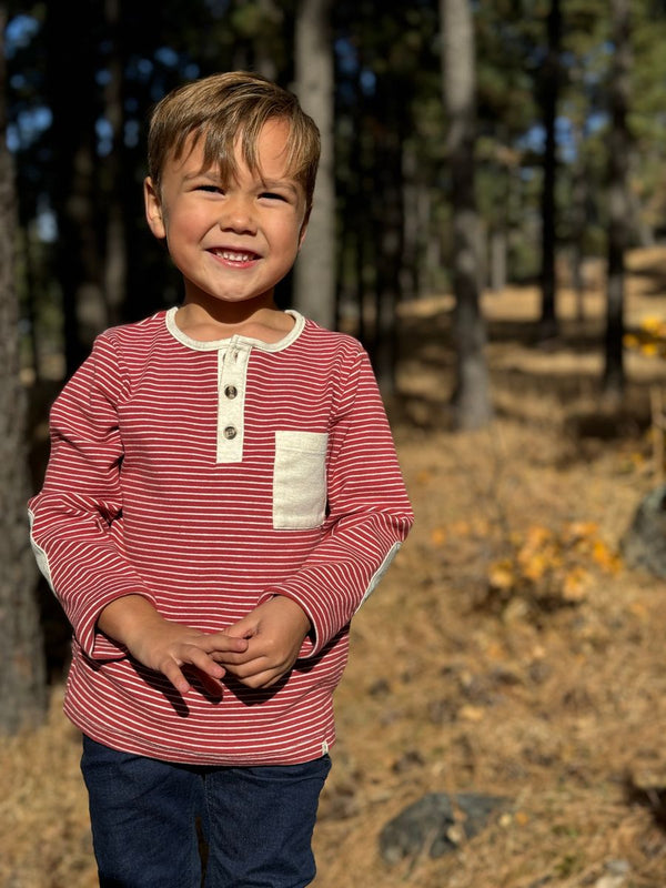 Me & Henry Boys Infants Toddlers Kids Juniors Henley Shirt Stripes Elbow Pads The Plaid Giraffe Children's Boutique