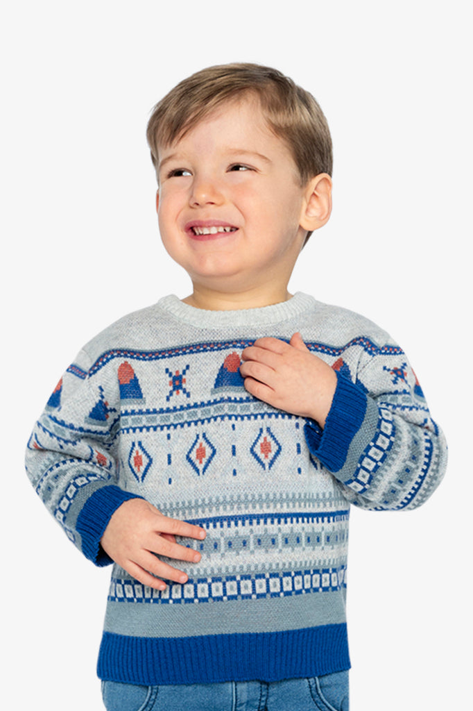 Boys Jacquard Crew Neck Sweater