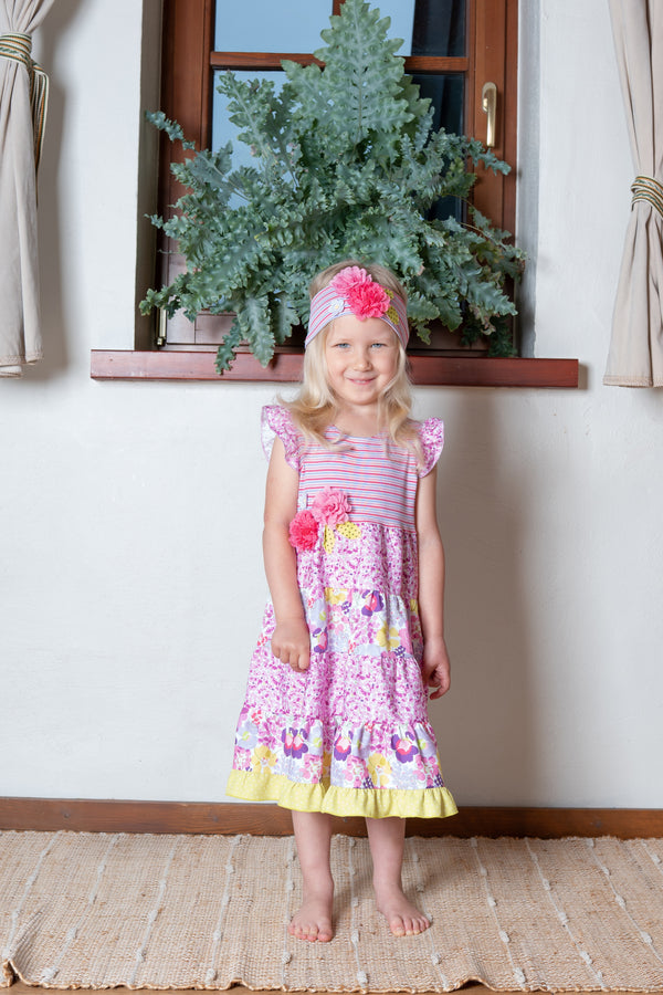 Girls Floral & Striped Cinderella Dress