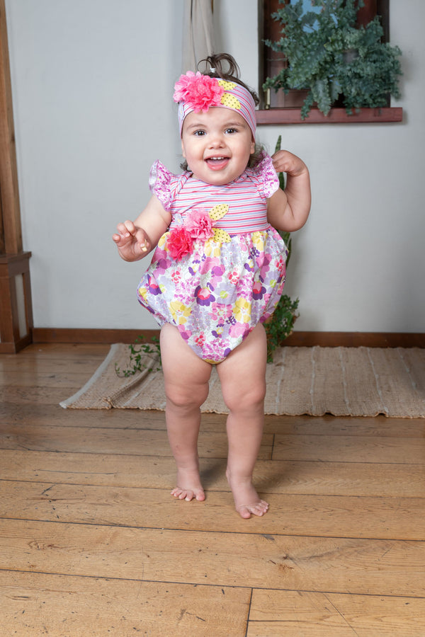 Girls Floral Striped Bubble