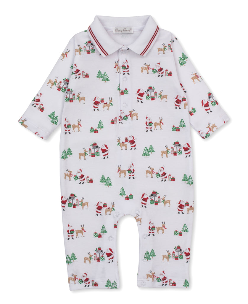 Kissy Kissy Girls Boys Unisex Infants Toddlers Romper Polo-style Ruffles Christmas Holidays Santa Reindeer 100% Pima Cotton The Plaid Giraffe Children's Boutique