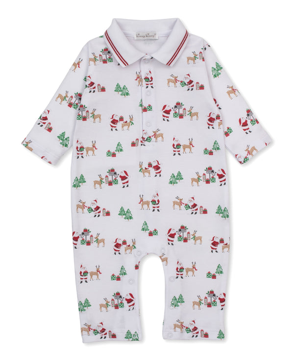 Kissy Kissy Girls Boys Unisex Infants Toddlers Romper Polo-style Ruffles Christmas Holidays Santa Reindeer 100% Pima Cotton The Plaid Giraffe Children's Boutique