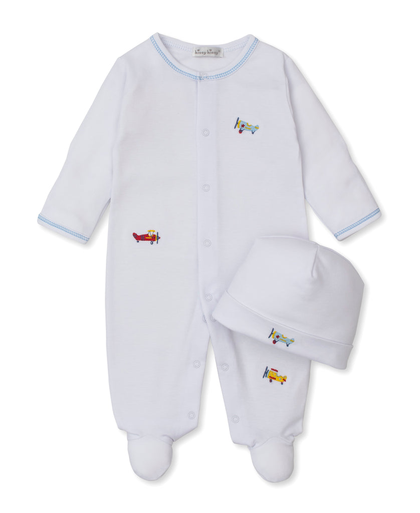 Kissy Kissy Boys Girls Unisex Infants Toddlers Footie Sleeper Sleepwear Nightwear Hat Airplanes 100% Pima Cotton The Plaid Giraffe Children's Boutique