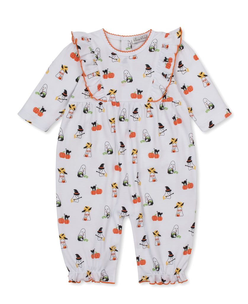 Kissy Kissy Boys Girls Unisex Romper Long Sleeve Halloween Ghosts Bats Pumpkins Black Cats 100% Pima Cotton The Plaid Giraffe Children's Boutique