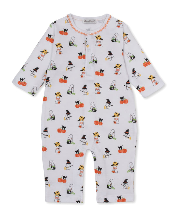 Kissy Kissy Boys Girls Unisex Romper Long Sleeve Halloween Ghosts Bats Pumpkins Black Cats 100% Pima Cotton The Plaid Giraffe Children's Boutique
