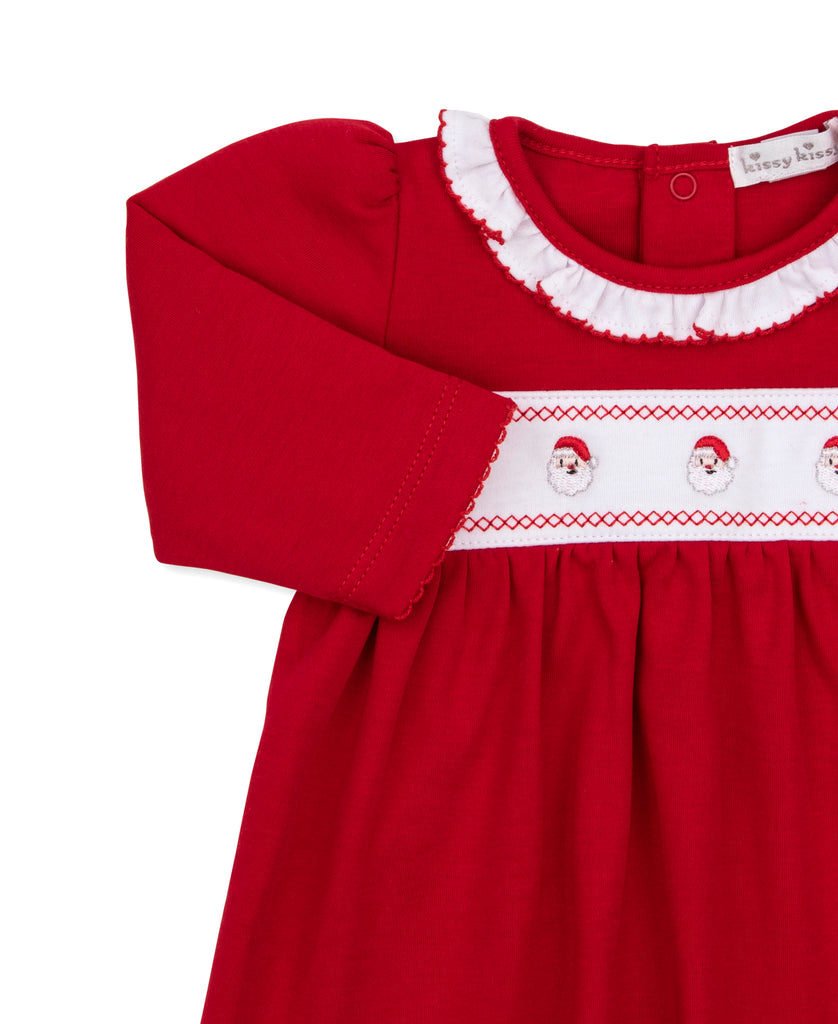 girls boutique christmas dresses Kissy Kissy CLB Holiday Medley 26 Hand Smocked Santa Dress Set 0-3M Subclass: MINI 3 Years (100cm) 56 Women's Brown Designer Dresses Color:Red/Navy