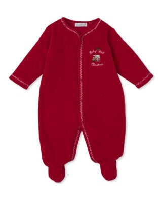 Kissy, Kissy Girls Boys Unisex Infants Footie Sleeper Sleepwear Nightwear Velour My First Christmas Holiday The Plaid Giraffe Children's Boutique