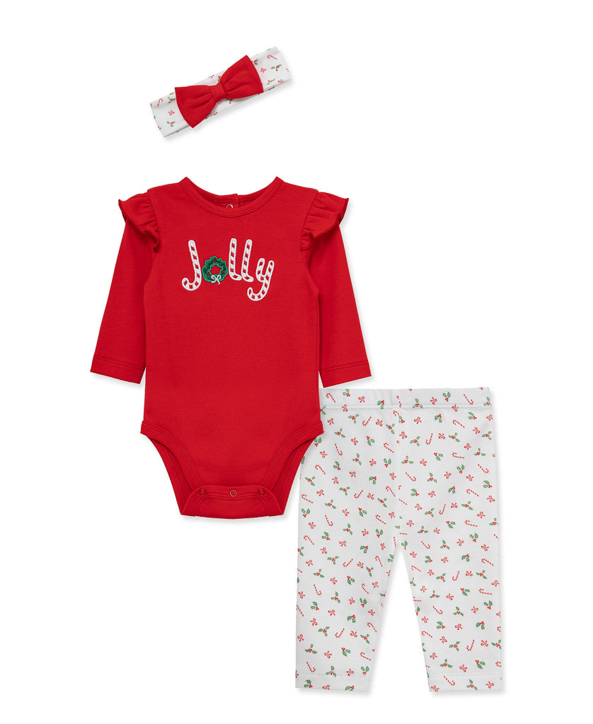 3 Piece Girls Jolly Bodysuit, Pants, & Headband