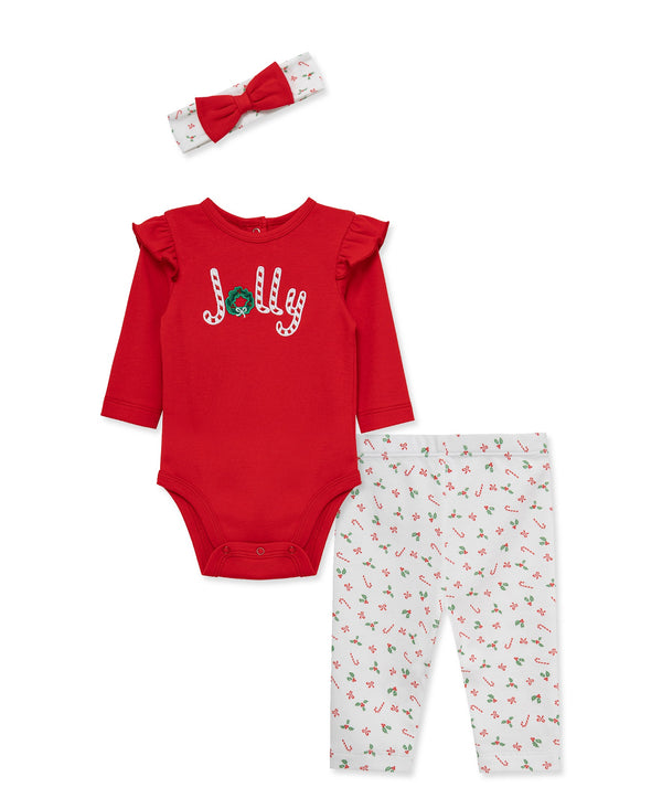 3 Piece Girls Jolly Bodysuit, Pants, & Headband