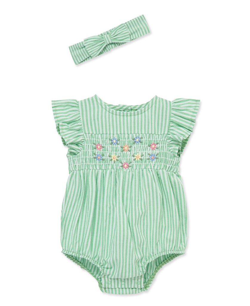 Little Me Boys Girls Infants Toddlers Bubble Sunsuit Striped Smocking Flowers Headband 100% Cotton The Plaid Giraffe Children's Boutique