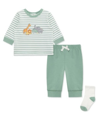 Little Me Boys Infants Top Pants Socks Jungle Animals Giraffe Lion Elephant Rhino Stripes 100% Cotton The Plaid Giraffe Children's Boutique