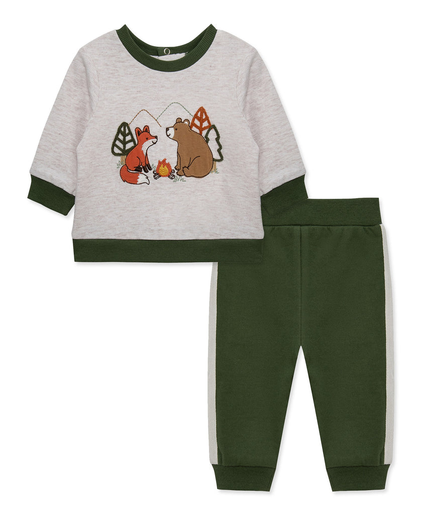 Little Me Girls Boys Infants Toddlers Sweatshirt Sweatpants Forest Animals Bears Foxes Cross Stitch 100% Cotton The Plaid Giraffe Children's Boutique