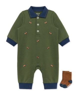 Little Me Boys Infants Romper Polo Style Football Sports Socks The Plaid Giraffe Children's Boutique