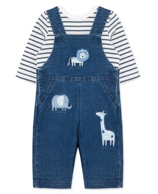 Little Me Boys Infants Shirt Bib Overalls Denim Jungle Animals Giraffe Lion Elephant 100% Cotton The Plaid Giraffe Children's Boutique