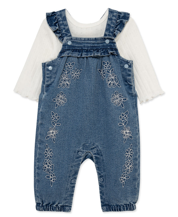 Little Me Girls Boys Infants Toddlers Top Bib Overalls Flowers Denim 100% Cotton The Plaid Giraffe Children's Boutique