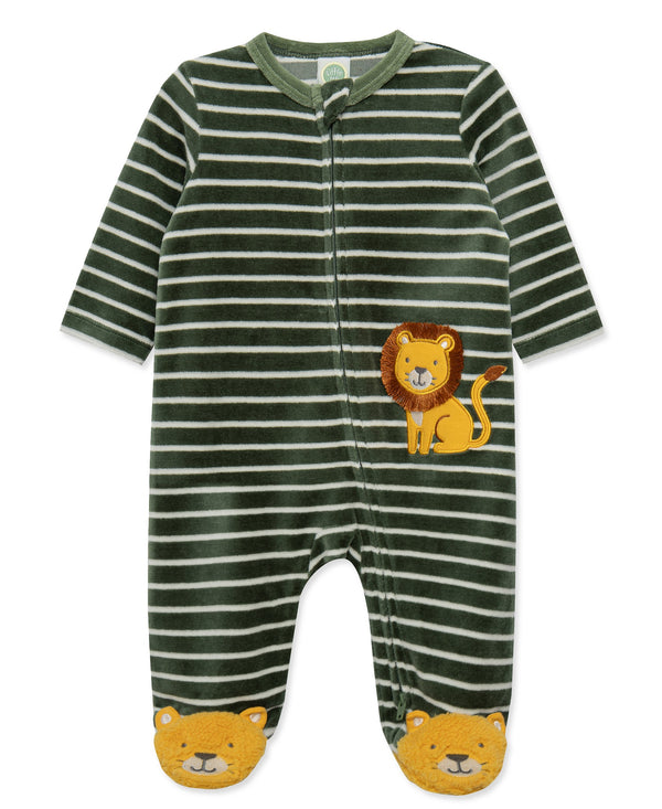 Boys Striped Velour Lion Footie