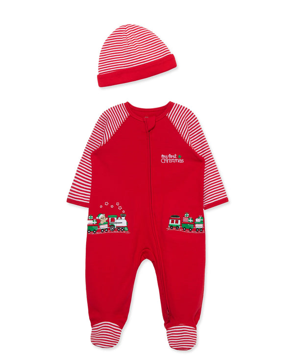 2 Piece Boys Christmas Train Footie