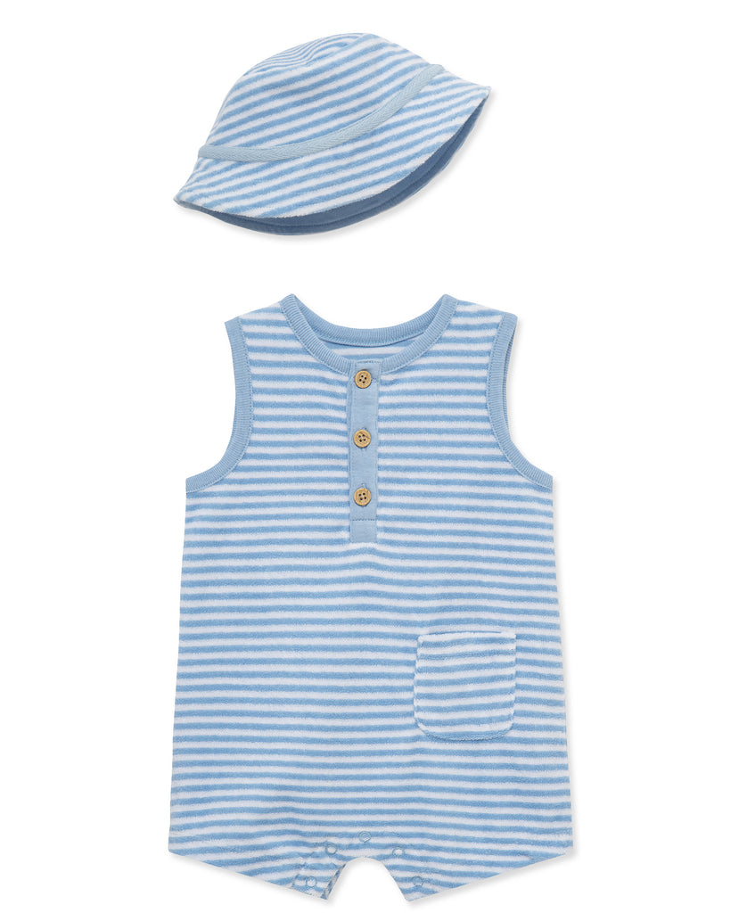 Little Me Boys Girls Unisex Infants Toddlers Romper Striped Hat Henley Style Terry Cloth The Plaid Giraffe Children's Boutique