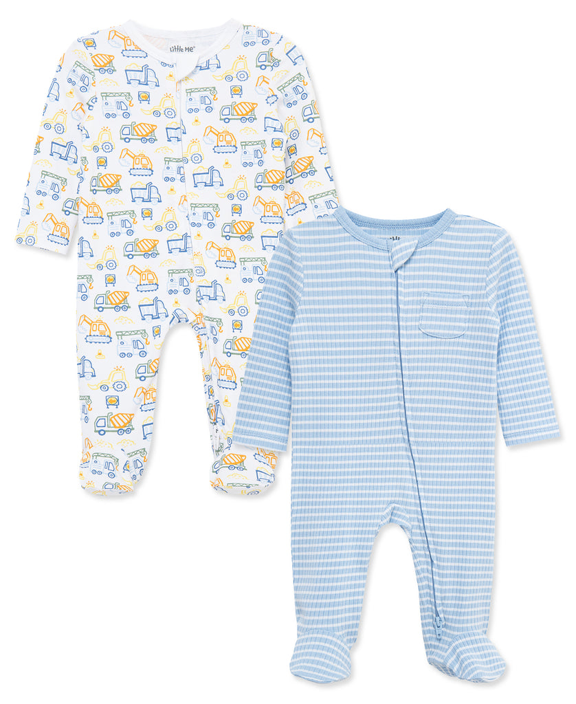 Little Me Girls Boys Infants Toddlers Footies Sleepwear Nightwear Two-way Zipper Stripes Construction Equipment Bamboo The Plaid Giraffe Children's Boutique