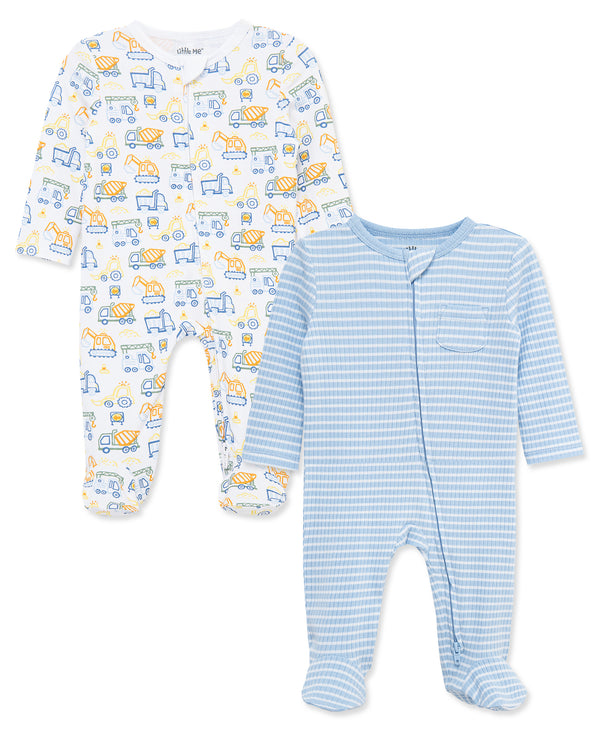 Little Me Girls Boys Infants Toddlers Footies Sleepwear Nightwear Two-way Zipper Stripes Construction Equipment Bamboo The Plaid Giraffe Children's Boutique