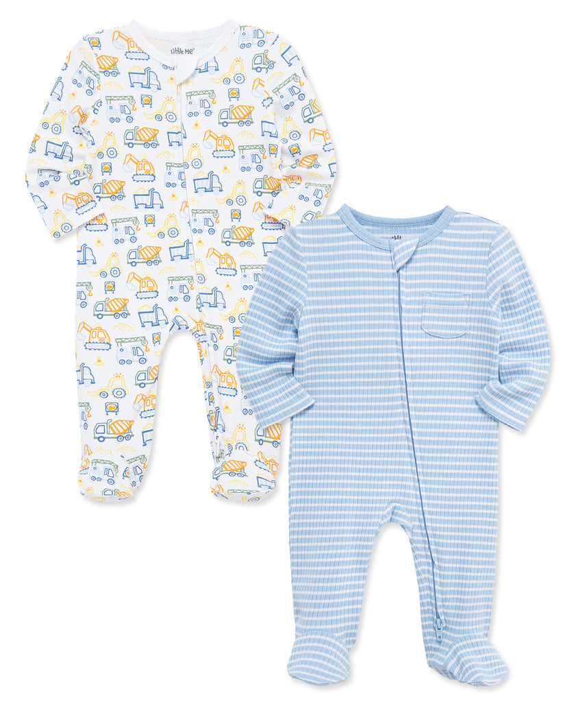 Little Me Girls Boys Infants Toddlers Footies Sleepwear Nightwear Two-way Zipper Stripes Construction Equipment Bamboo The Plaid Giraffe Children's Boutique