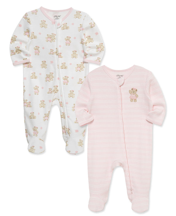Little Me Girls Boys Infants Footie Sleeper Sleepwear Nightwear Teddy Bear Stripes Two-way Zipper 100% Organic Cotton The Plaid Giraffe Children's Boutique