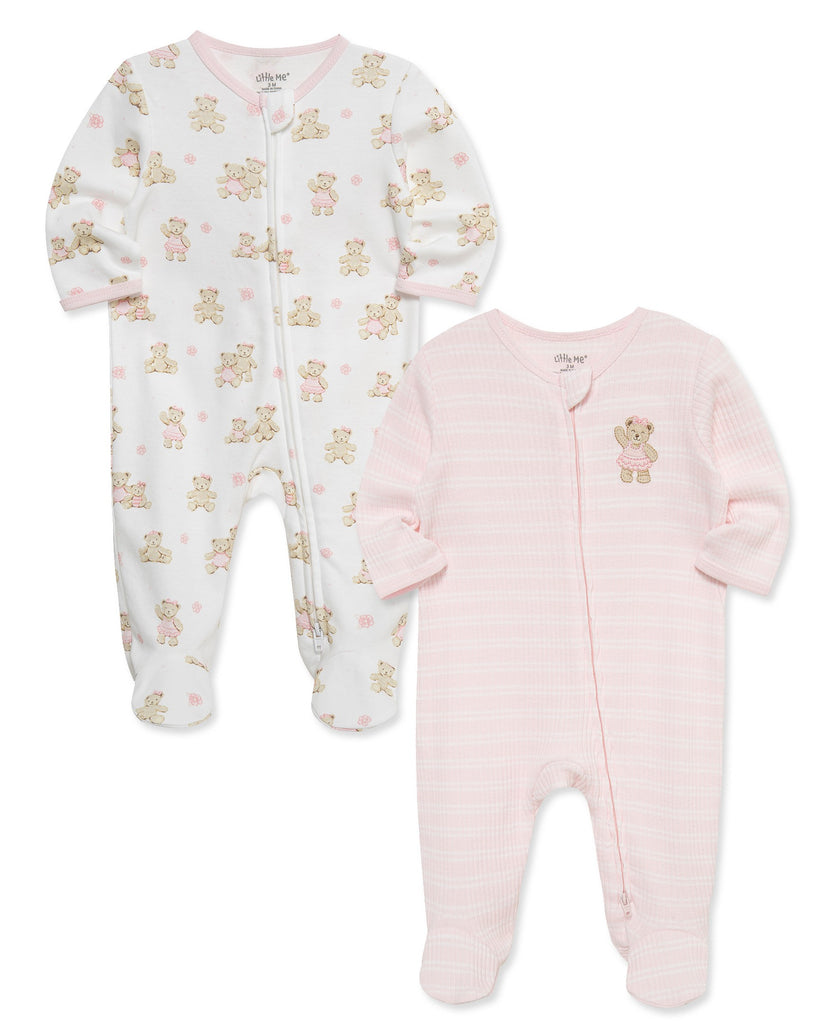 Little Me Girls Boys Infants Footie Sleeper Sleepwear Nightwear Teddy Bear Stripes Two-way Zipper 100% Organic Cotton The Plaid Giraffe Children's Boutique