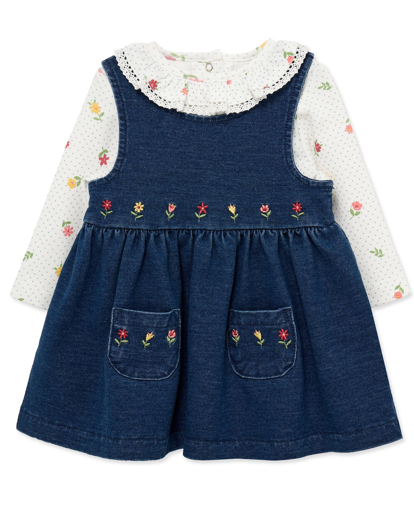 Little Me Girls Boys Unisex Infants Toddlers Top Denim Jumper Diaper Cover Flowers Floral The Plaid Giraffe Children's Boutique