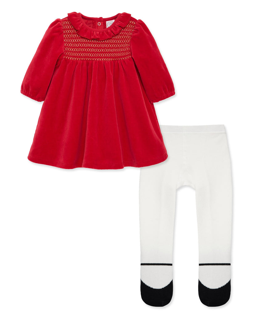 2 Piece Girls Red Velvet Dress w/Tights