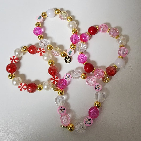 Little Miss Zoe Girls Toddlers Kids Jewelry Stretch Bracelet Christmas Holiday Snowmen Christmas Tree Peppermint Candy The Plaid Giraffe Children's Boutique