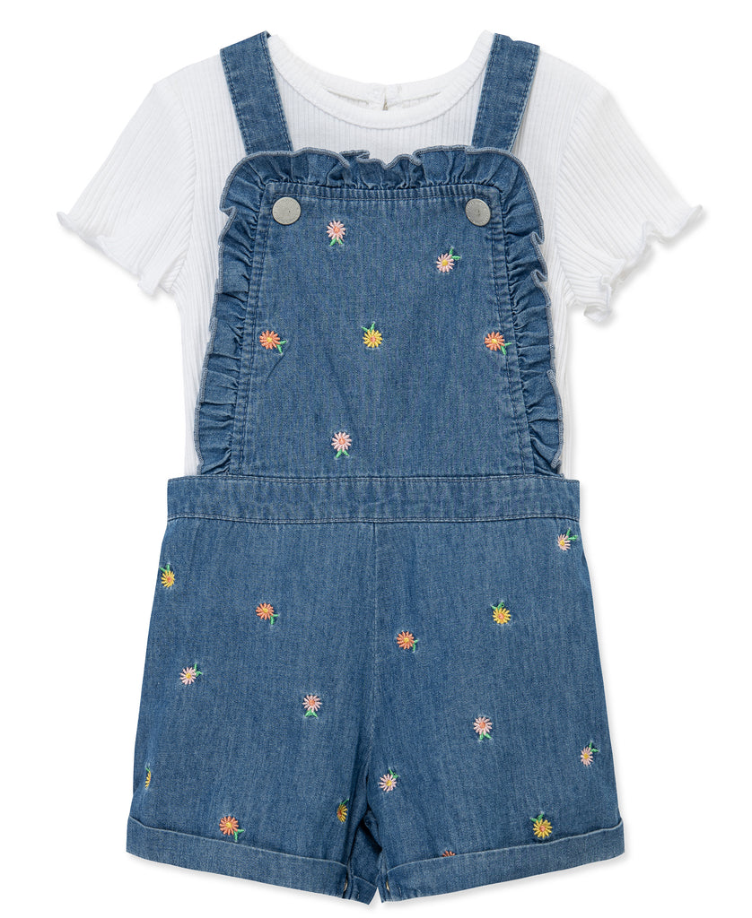 Little Me Girls Boys Unisex Infants Toddlers Top Bib Shorts Denim Flowers 100% Cotton The Plaid Giraffe Children's Boutique