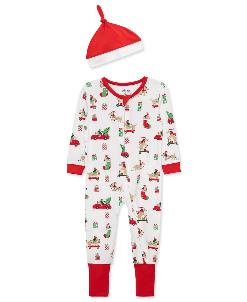 2 Piece Unisex Christmas Puppy Footie/Romper