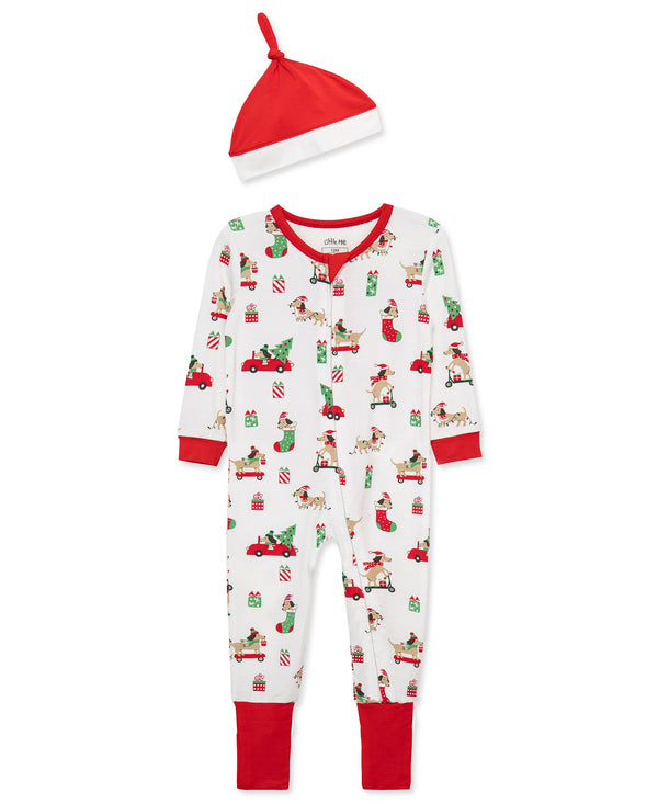 2 Piece Unisex Christmas Puppy Footie/Romper