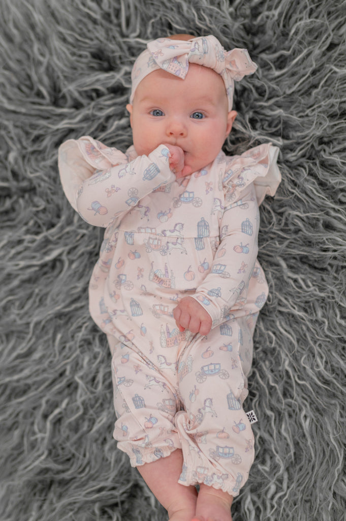 Sweet Bamboo Girls Boys Infants Toddlers Kids Fairy Godmother Flutter Sleeve Romper Castles Carriages Fairies  The Plaid Giraffe Children's Boutique