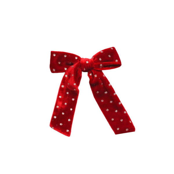 Be Girl Clothing Girls Toddlers Kids Juniors Clip-on Bow Velvet Silver Polka Dots Christmas Holiday The Plaid Giraffe Childrens Boutique