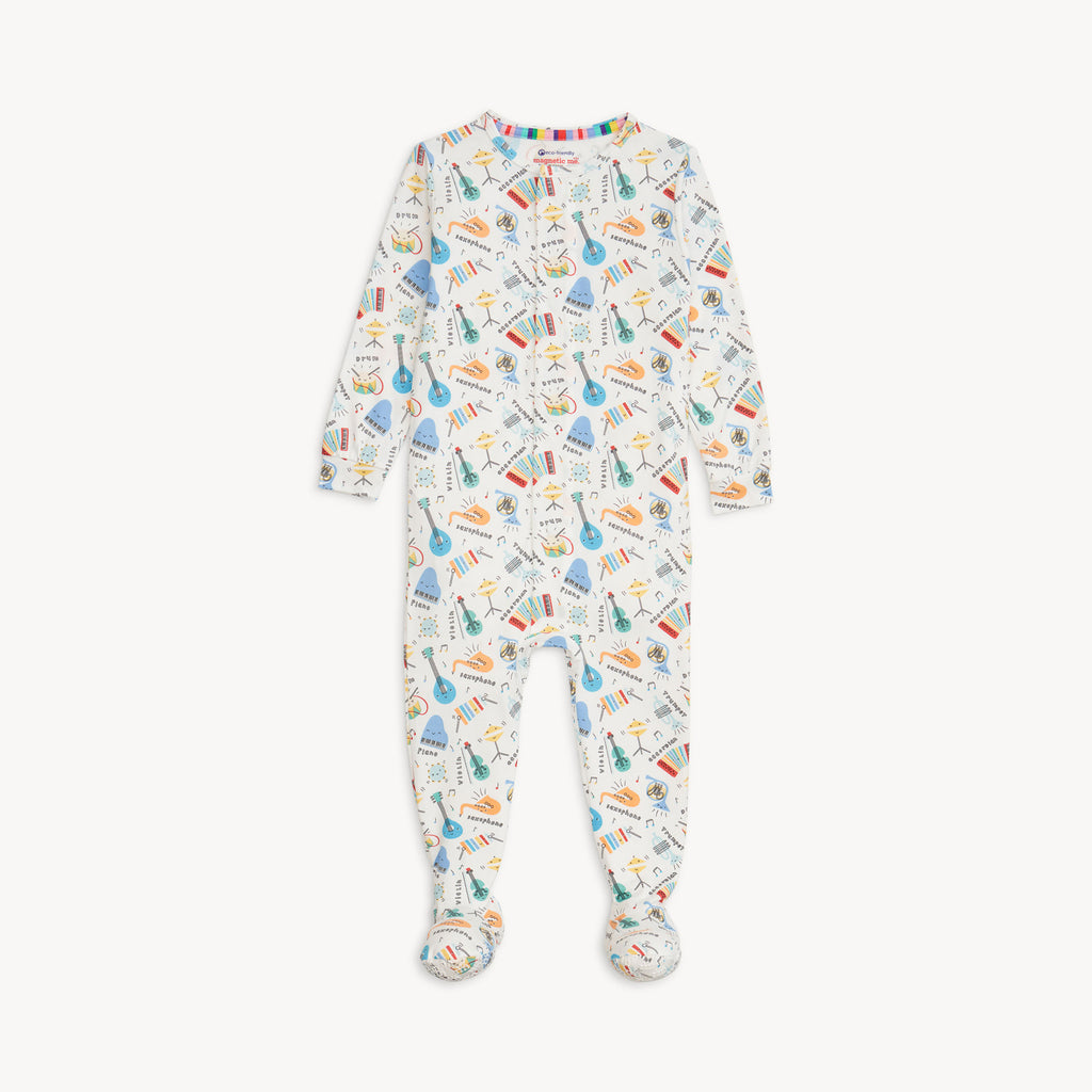 Magnetic Me Girls Boys Unisex Infants Footie Sleeper Sleepwear Nightwear Music Instruments Bach Piano Banjo Saxophone Magnetic Fasteners The Plaid Giraffe Children's Boutique