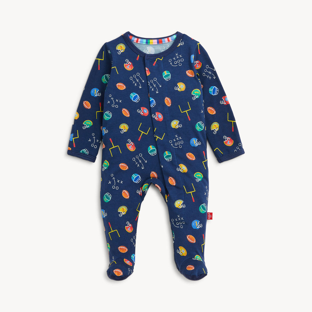 Magnetic Me Boys Girls Unisex Infants Toddlers Kids First Down Footie Sleeper Sleepwear Nightwear Football Sports Magnetic Fasteners The Plaid Giraffe Children's Boutique