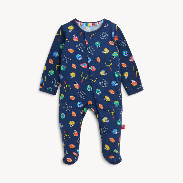 Magnetic Me Boys Girls Unisex Infants Toddlers Kids First Down Footie Sleeper Sleepwear Nightwear Football Sports Magnetic Fasteners The Plaid Giraffe Children's Boutique