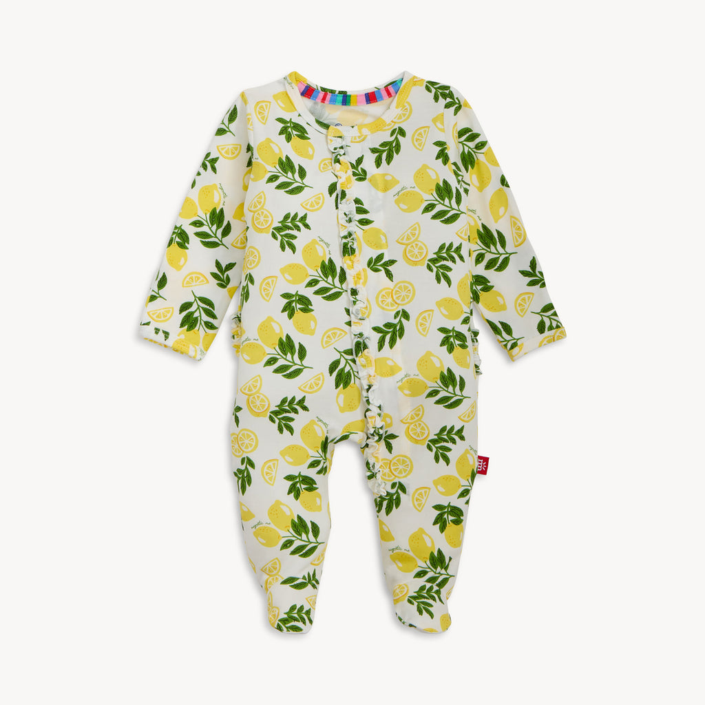 Magnetic Me Boys Girls Unisex Infants Toddlers Footie Sleeper Sleepwear Nightwear Magnetic Fasteners Lemons Fruits Food The Plaid Giraffe Children's Boutique