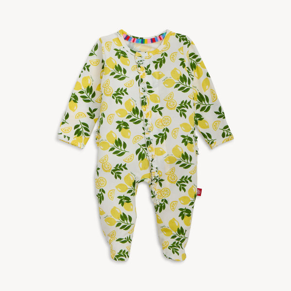 Magnetic Me Boys Girls Unisex Infants Toddlers Footie Sleeper Sleepwear Nightwear Magnetic Fasteners Lemons Fruits Food The Plaid Giraffe Children's Boutique