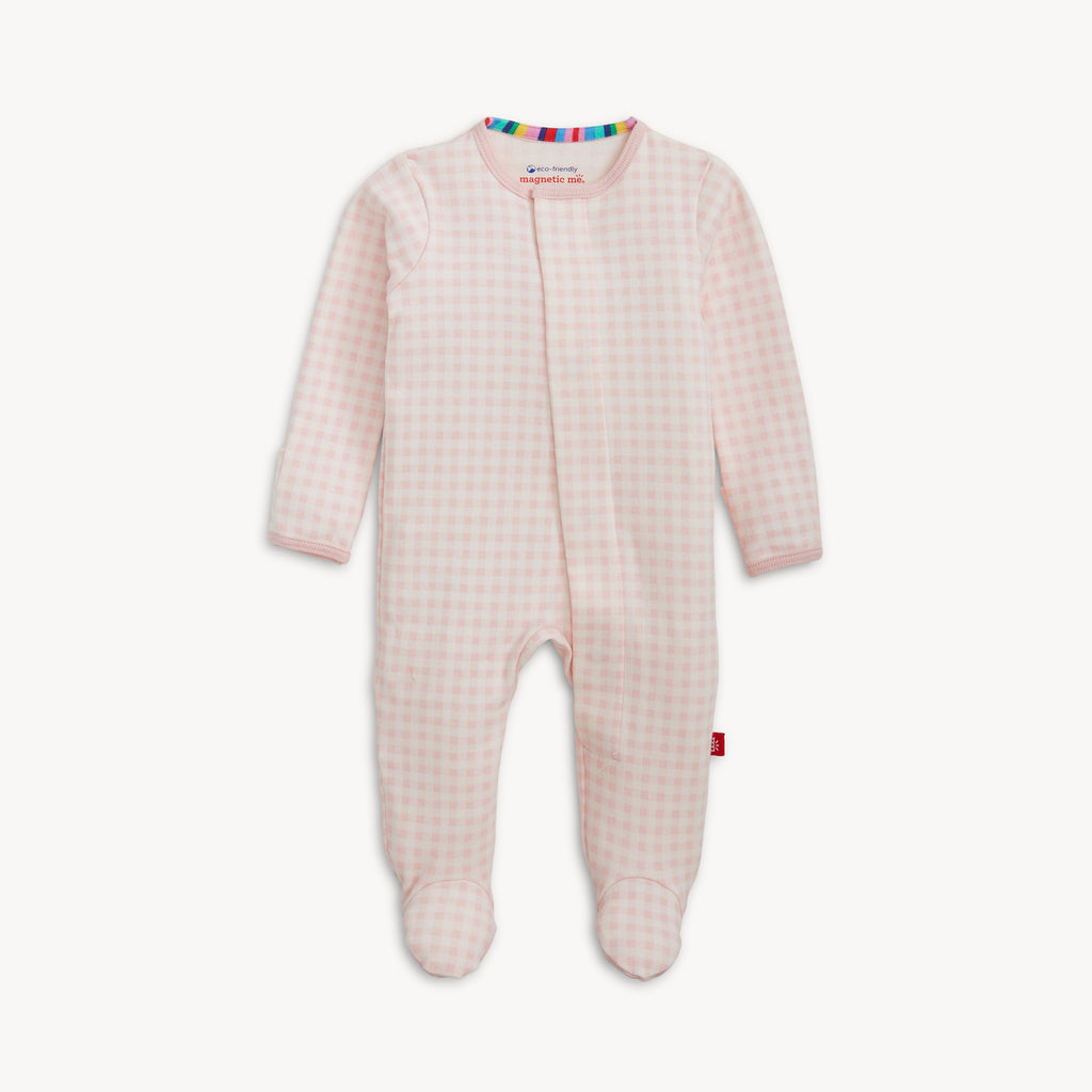 Girls Pink & White Gingham Check Footie